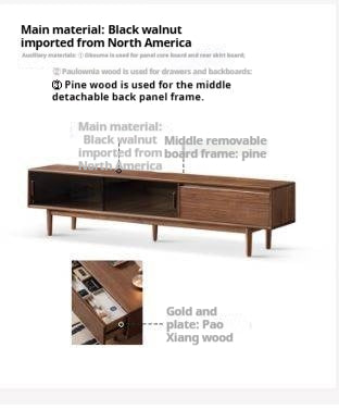 Black Walnut Solid Wood Sliding Doors TV Cabinet