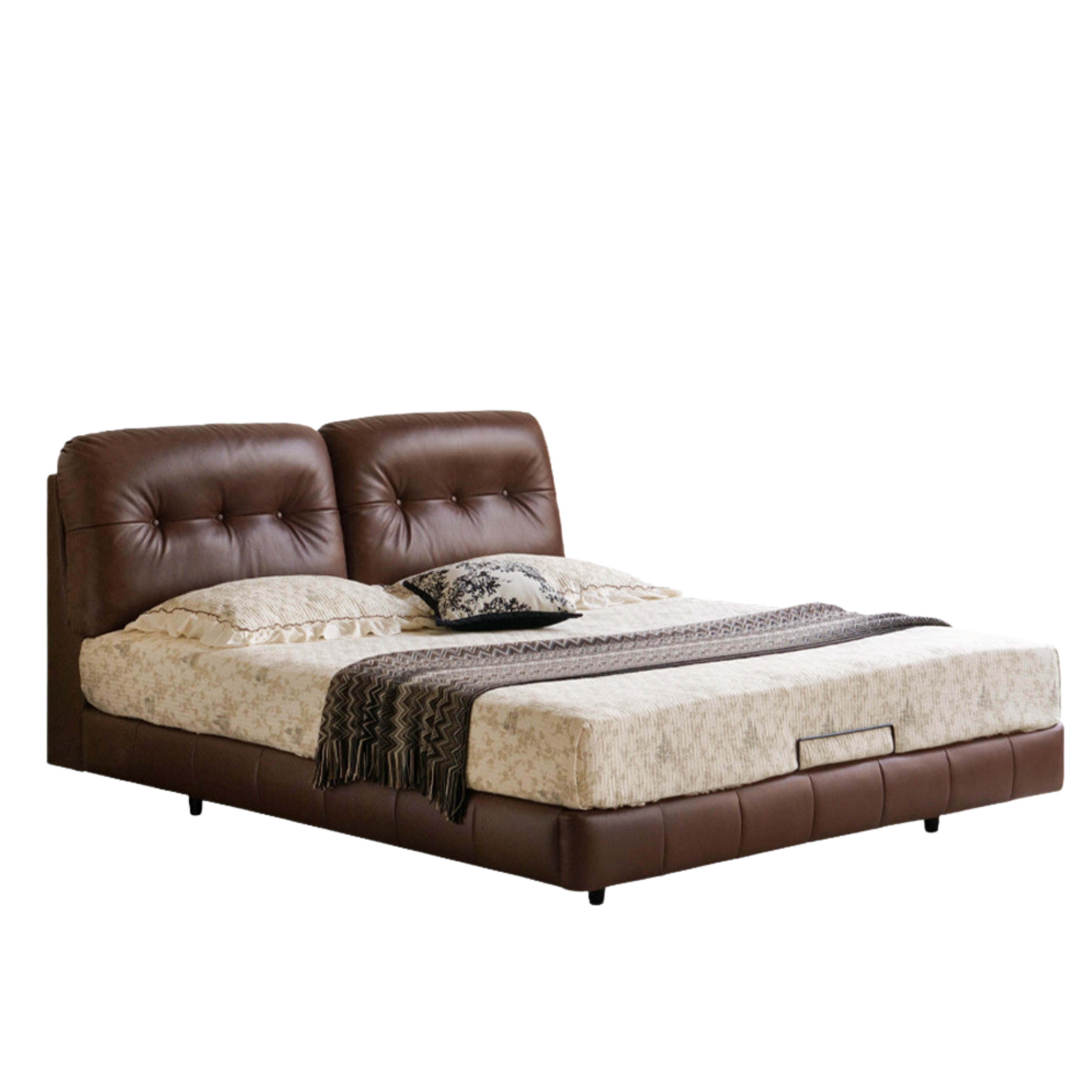 Leather American Retro Bed With Light