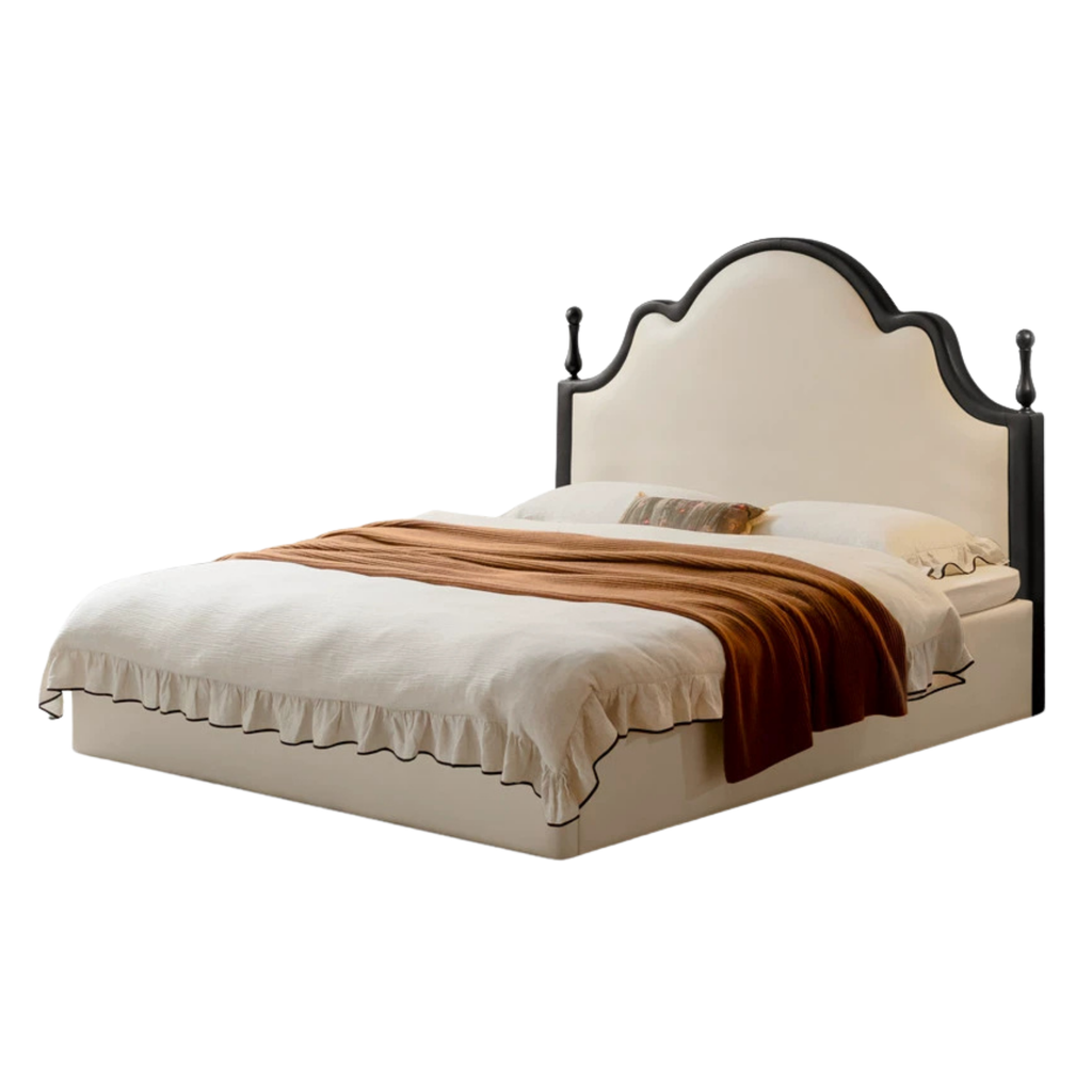 Ecological Cloud Leather French Retro Edge White Box Bed