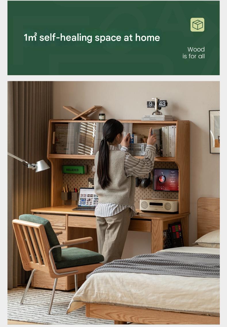 Oak Solid Wood Modern Computer Desk With Shelf