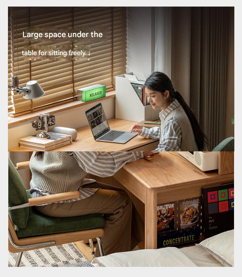 Oak Solid Wood Modern Computer Desk With Shelf