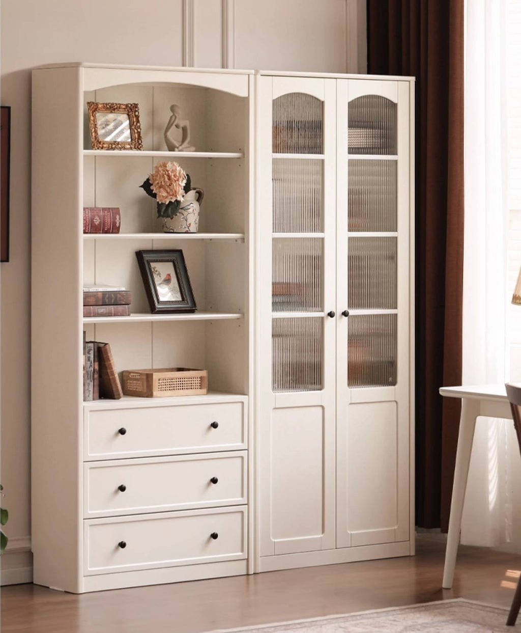 Rubberwood Solid Wood French Style Side Cabinet