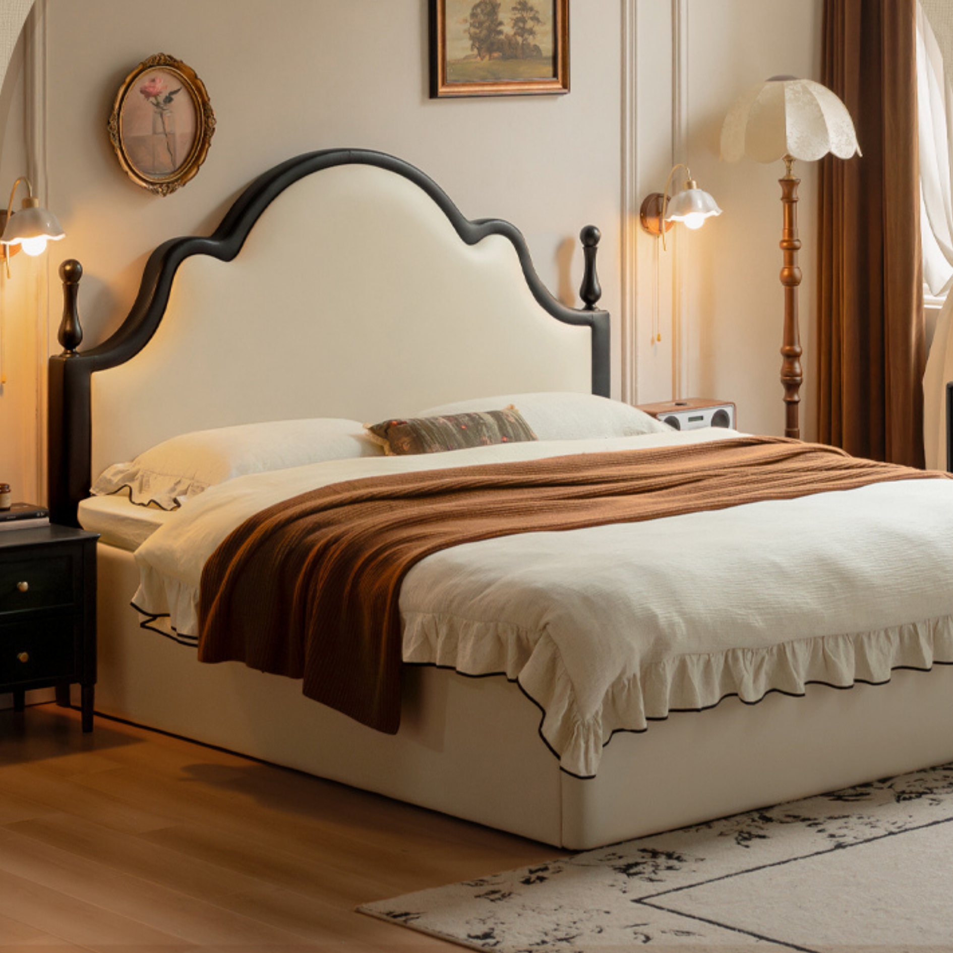 Ecological Cloud Leather French Retro Edge White Box Bed