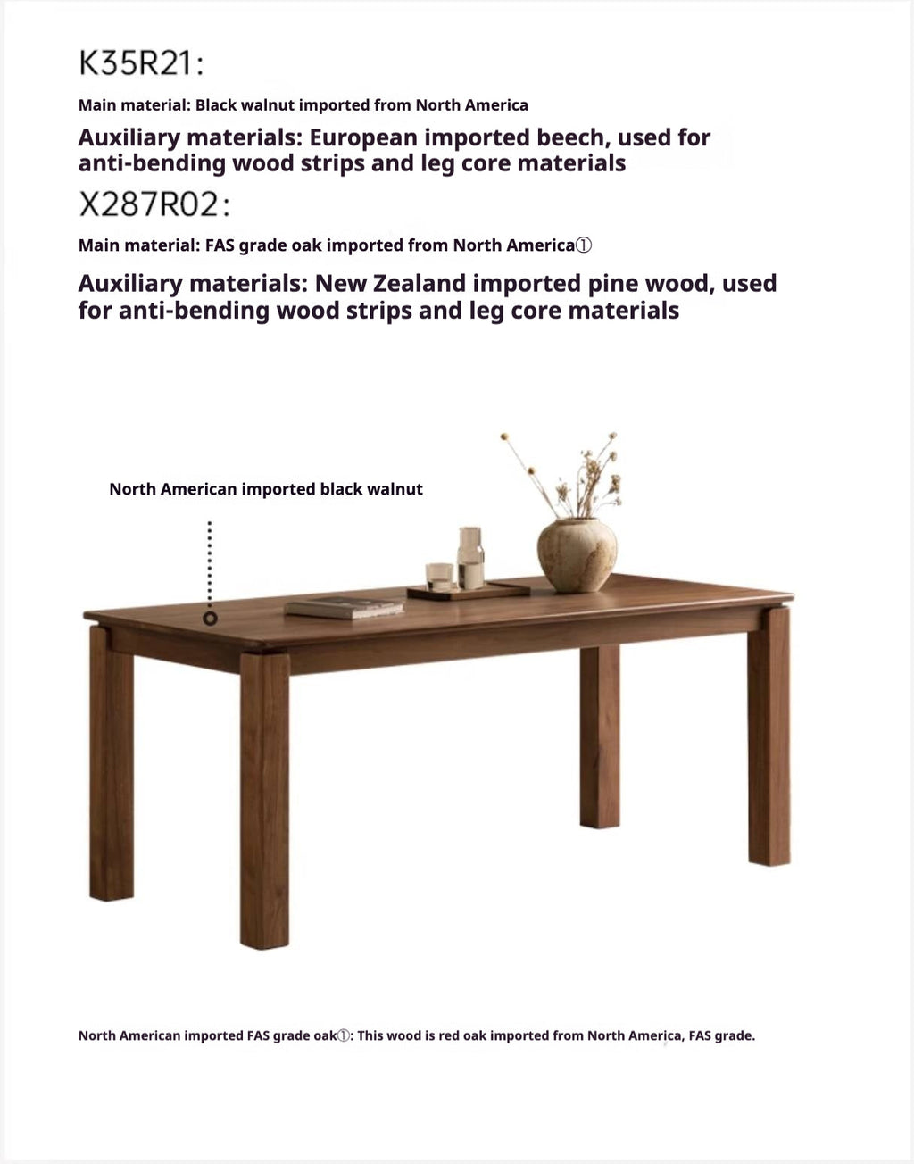 Black Walnut, Ash, Oak Solid Wood Large Board Dining Table