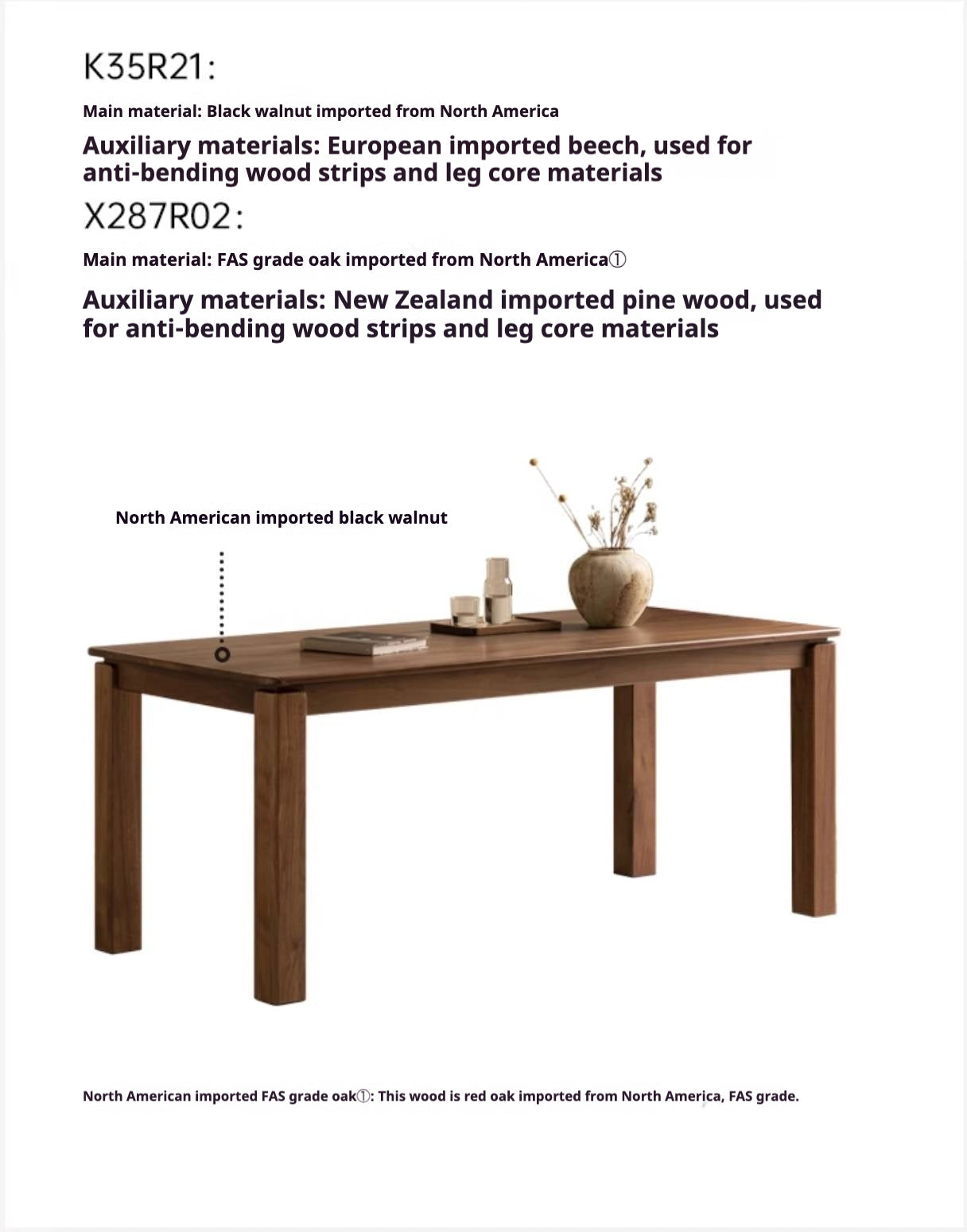 Black Walnut, Ash, Oak Solid Wood Large Board Dining Table