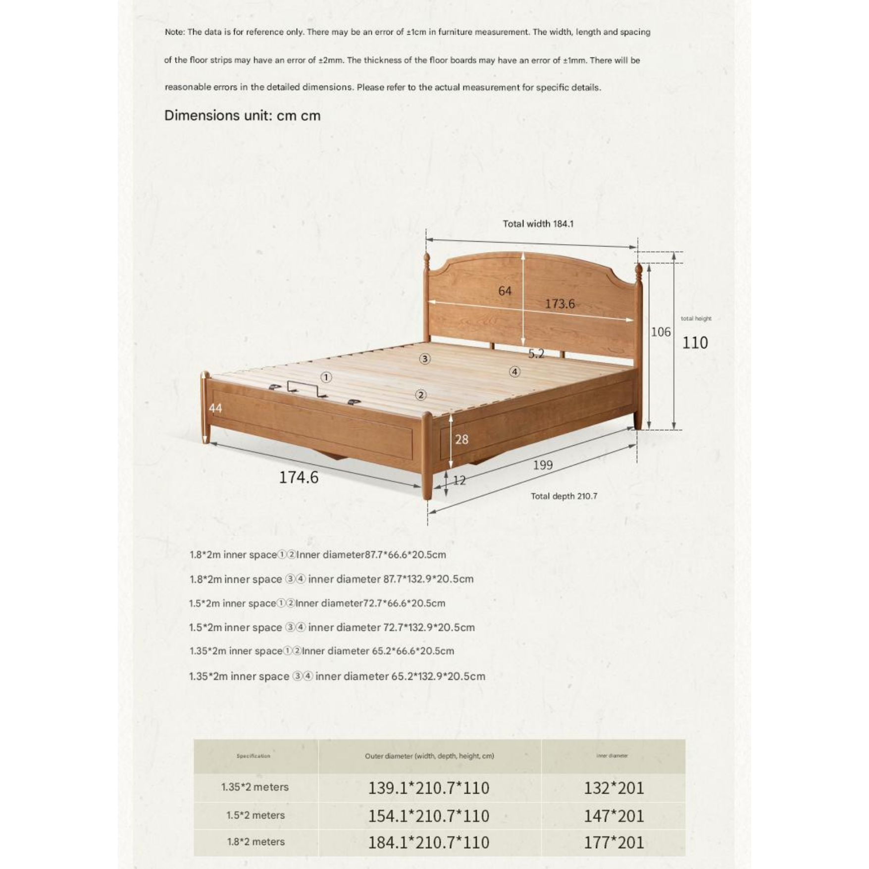 Cherry solid wood French retro storage bed