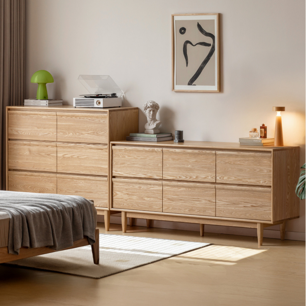 Ash Solid Wood Log Style Six Drawers Cabinet