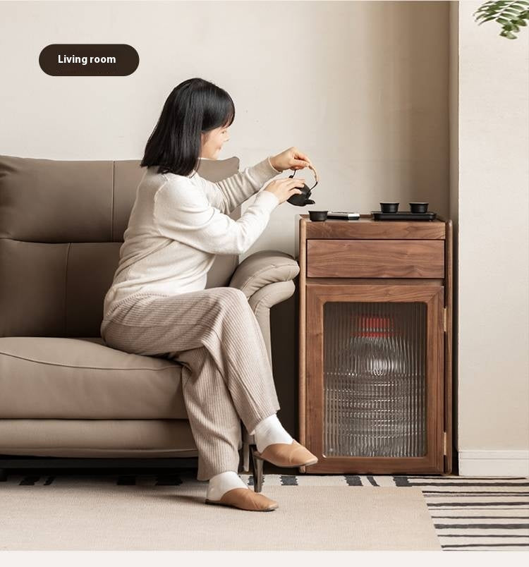 Black Walnut, Oak Solid Mobile Wood Tea Cabinet