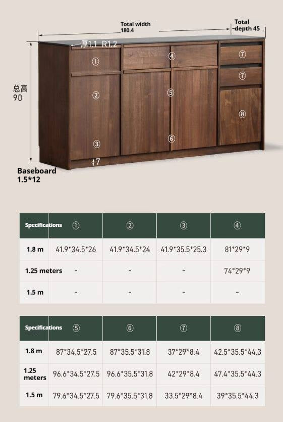 Black Walnut Solid Wood Dining Cabinet Antique Style Rock Board