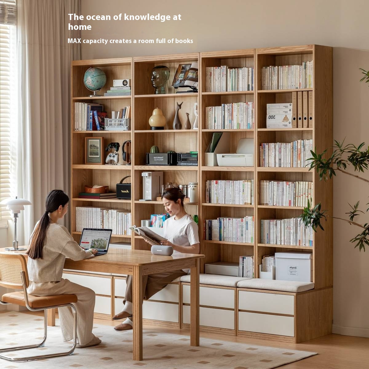 Oak Solid Wood Cream Style Study  Bookcase
