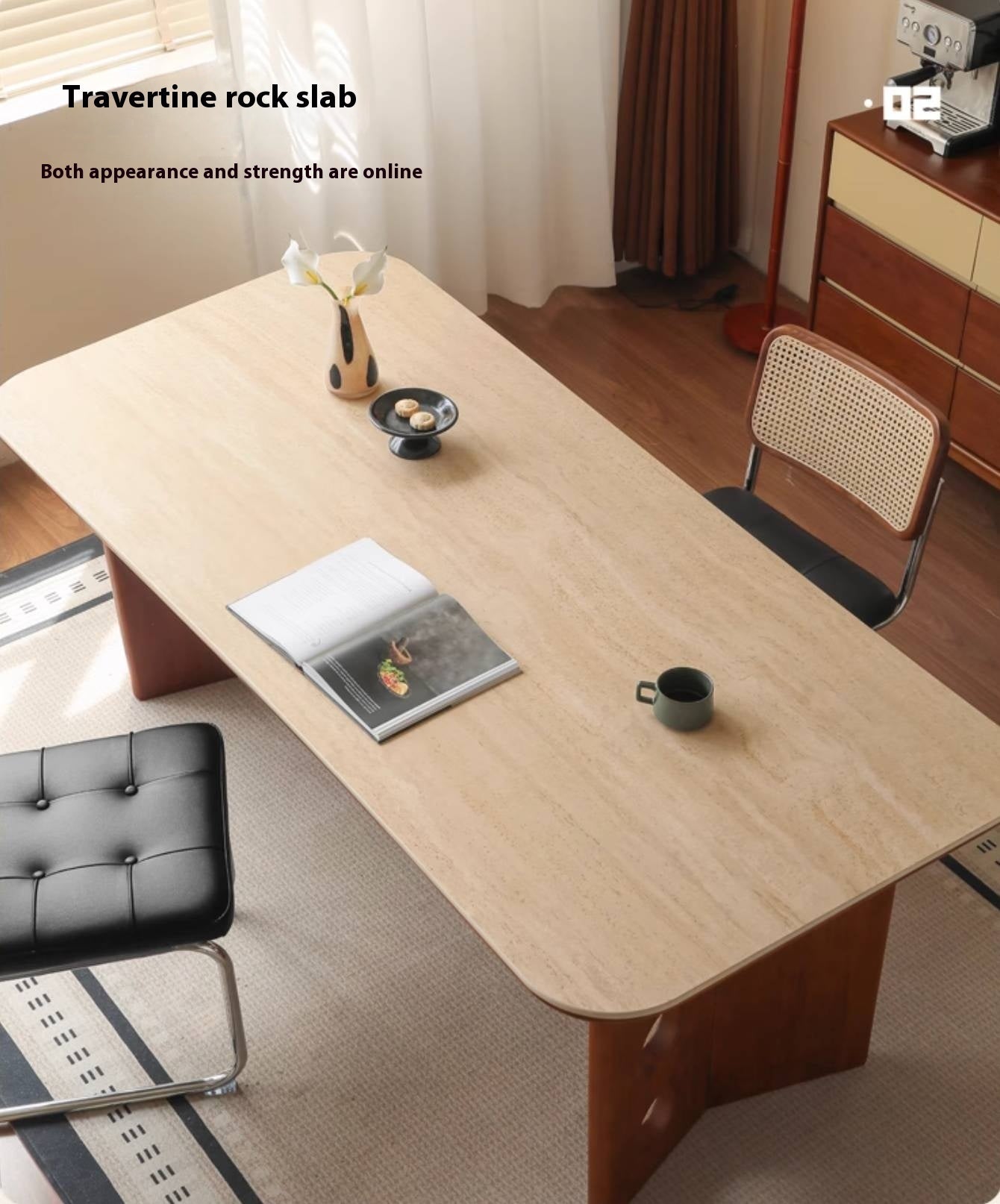 Poplar Solid Wood Medieval Style Rock Plate Dining Table