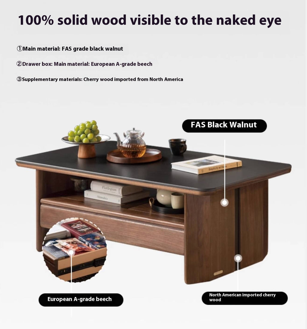 Black Walnut Solid Wood Rock Plate Coffee Table