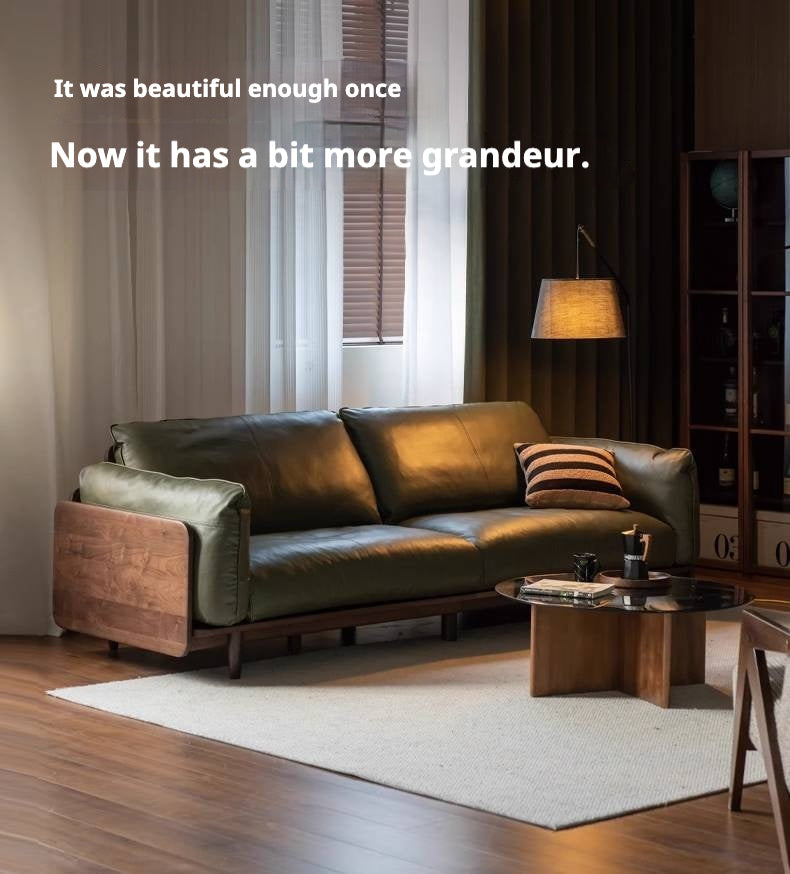Black Walnut Solid Wood,Solid Sandalwood genuine leather, fabric Sofa