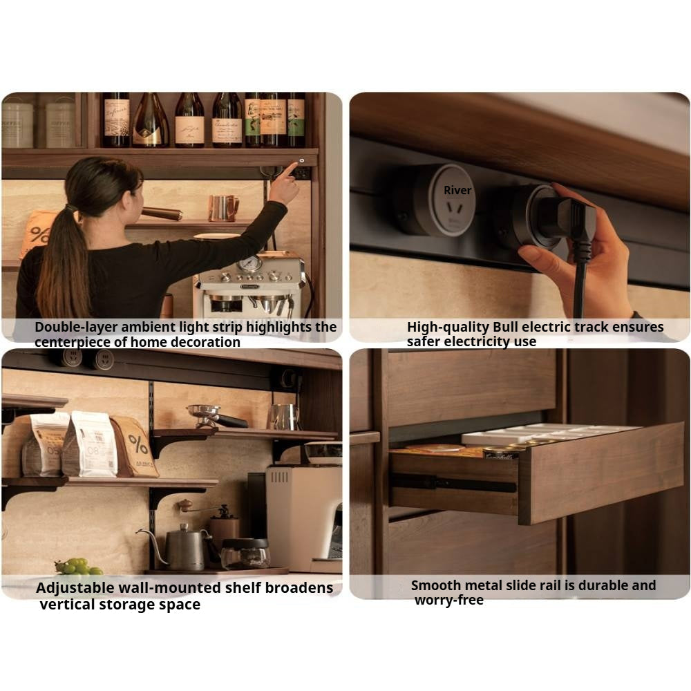 Black Walnut Solid Wood Dining Cabinet Antique Style Rock Board