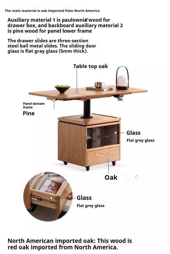 Oak Solid Wood Modern Elevating Folding Tea Table