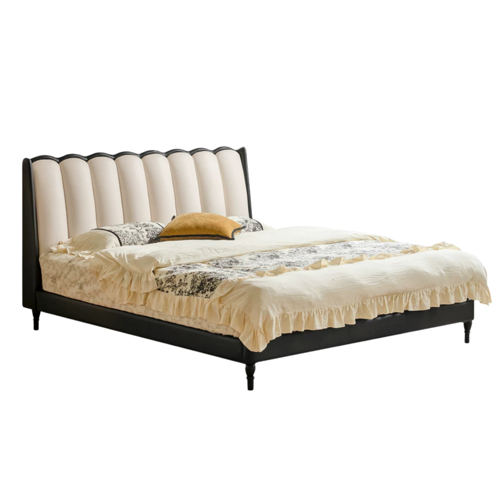 Ash Solid Wood Genuine Leather French Retro Art Bed