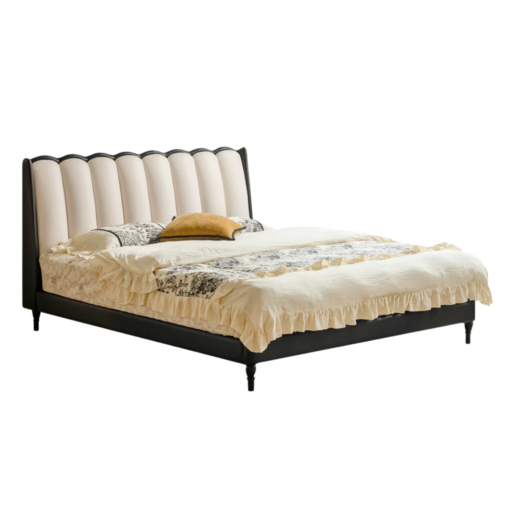 Ash Solid Wood Genuine Leather French Retro Art Bed