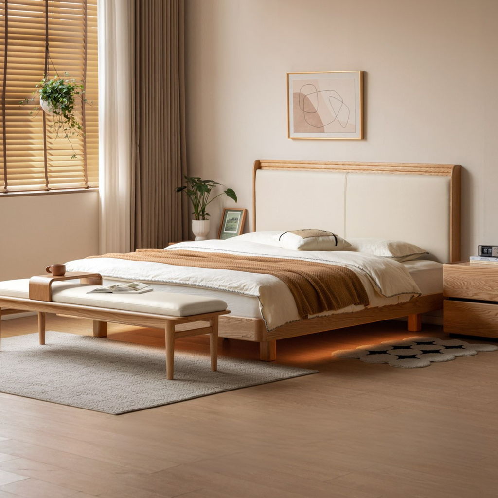 Black Walnut Solid Wood  Luxury Leather With Light Bed