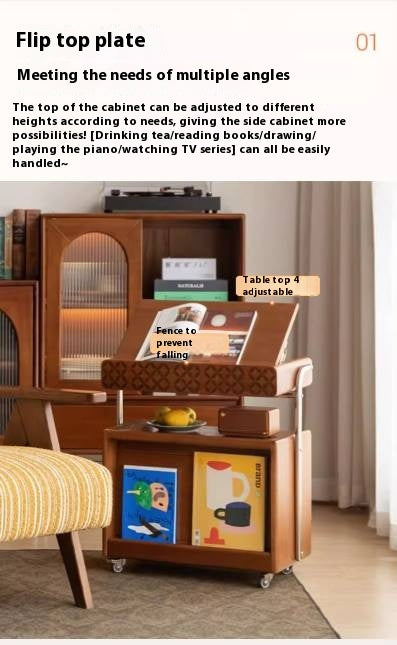 Poplar Solid Wood French Medieval Style Mobile Side Cabinet