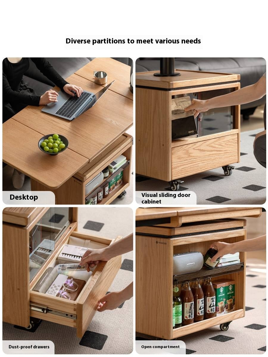 Oak Solid Wood Modern Style Lifting Mobile Coffee Table