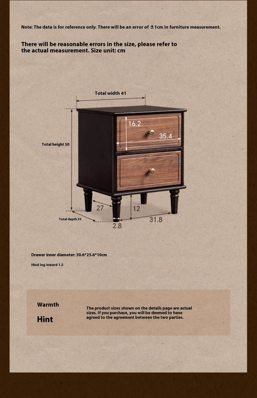 Oak Solid Wood American Retro Nightstand