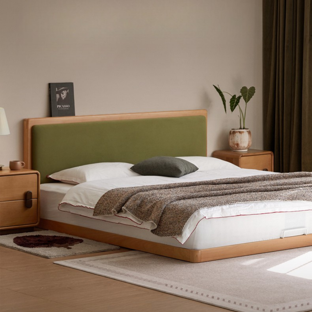 Beech Solid Wood Modern Simple Soft Leaning Platform Bed