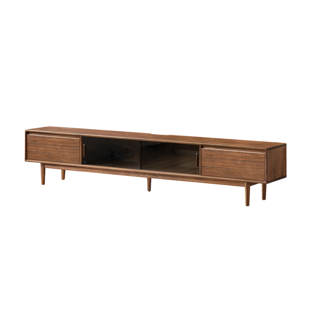 Black Walnut Solid Wood Sliding Doors TV Cabinet