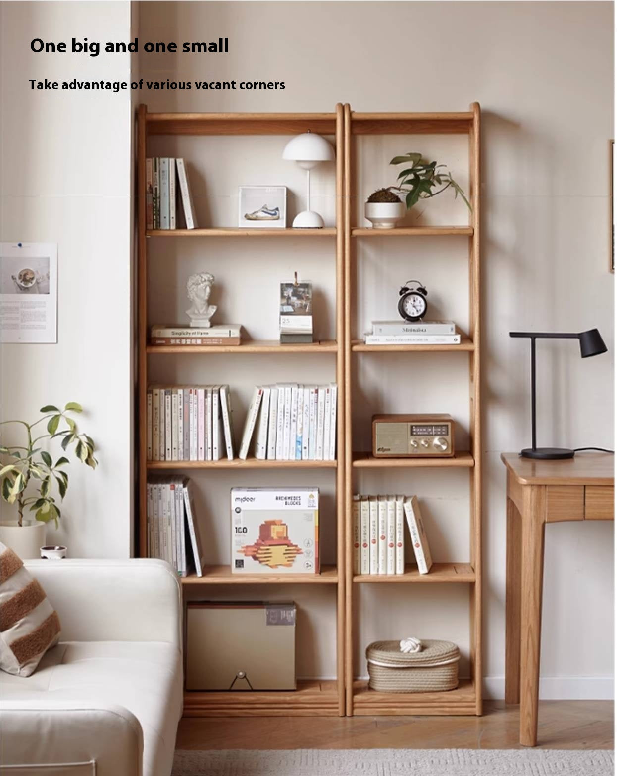 Rubberwood, Oak Solid Wood Modern Style Bookshelf