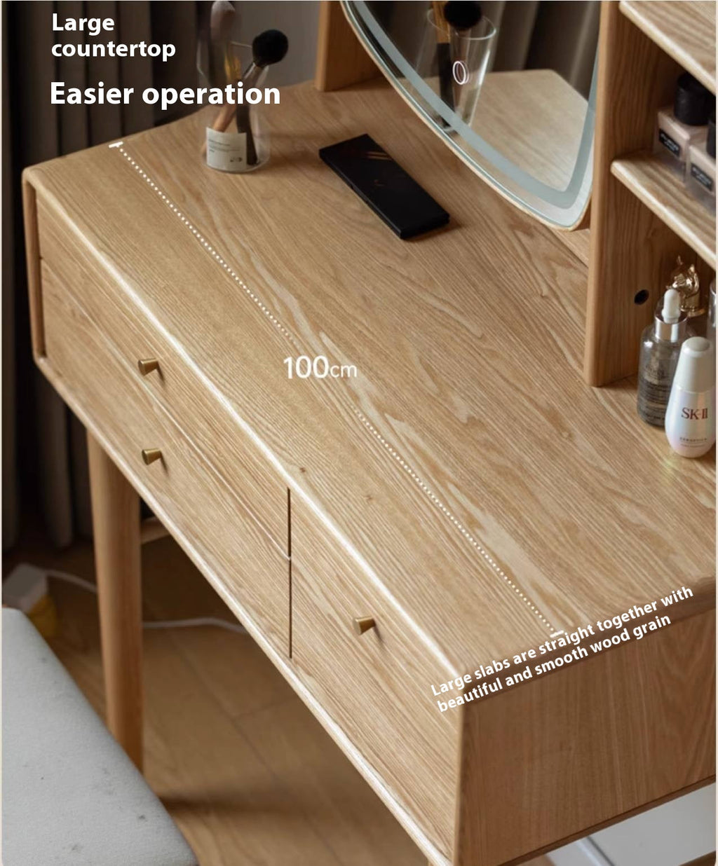 Ash Solid Wood Modern Style Dressing Table Multi Functional