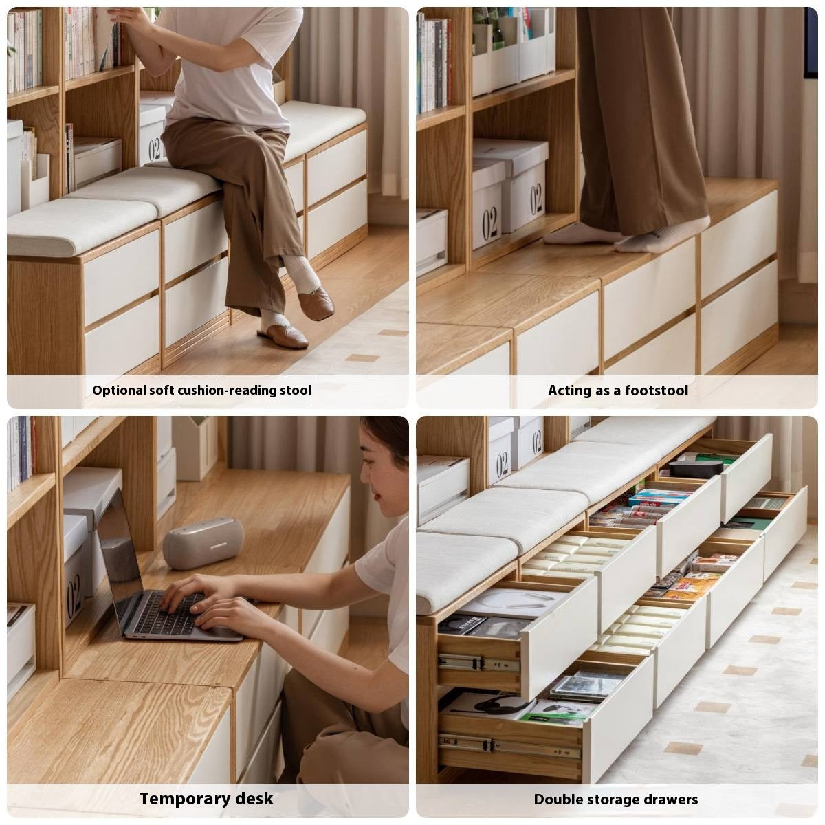 Oak Solid Wood Cream Style Study  Bookcase