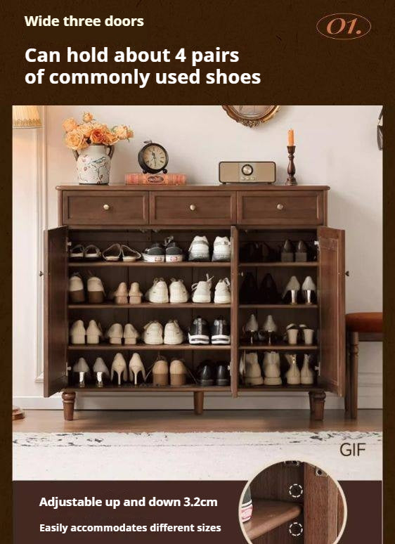 Sandalwood Solid Wood American Retro Storage Shoe Cabinet