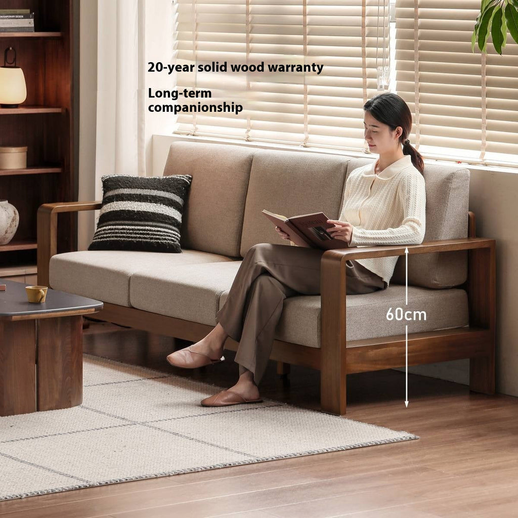 Walnut Solid Wood Three Seat Fabric Sofa