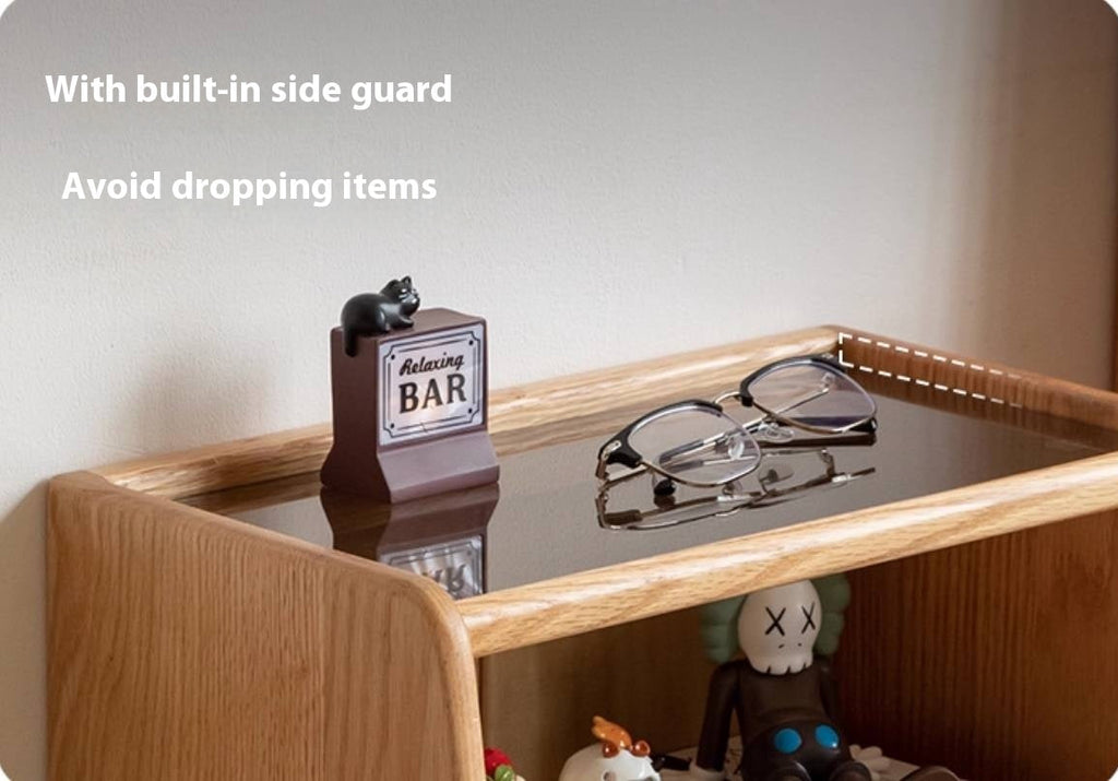 Rubberwood, Oak Solid Wood Log Style Nightstand