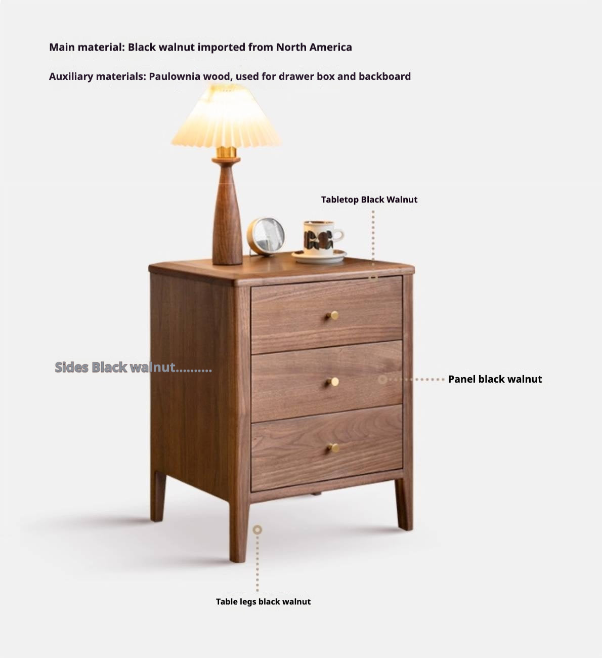Black Walnut Solid Wood Nordic Style Nightstand