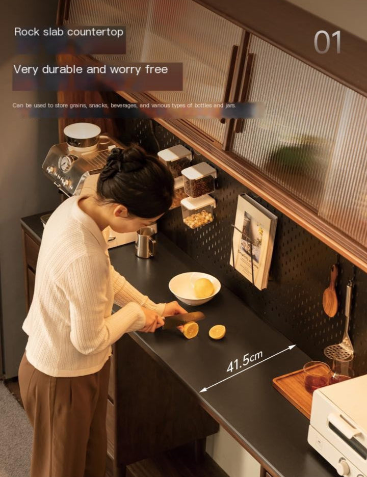 Black Walnut, Oak Solid Wood Light Luxury Style Rock Plate Storage Cabinet