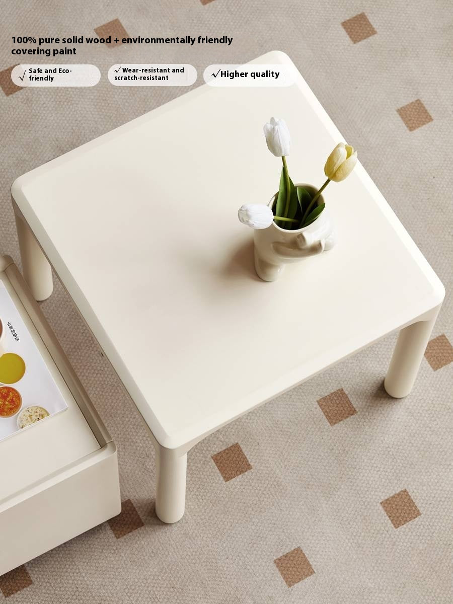 Poplar Solid Wood Cream Style Coffee Table Combination