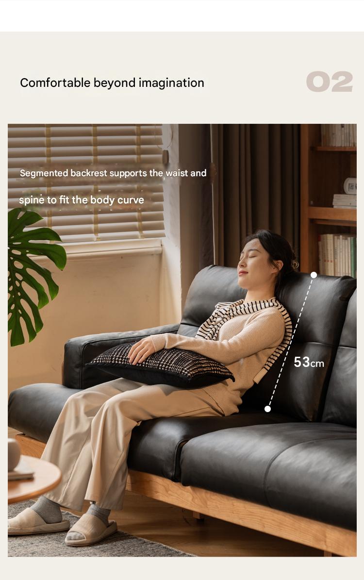 Cherry Solid Wood Modern Leather Sofa