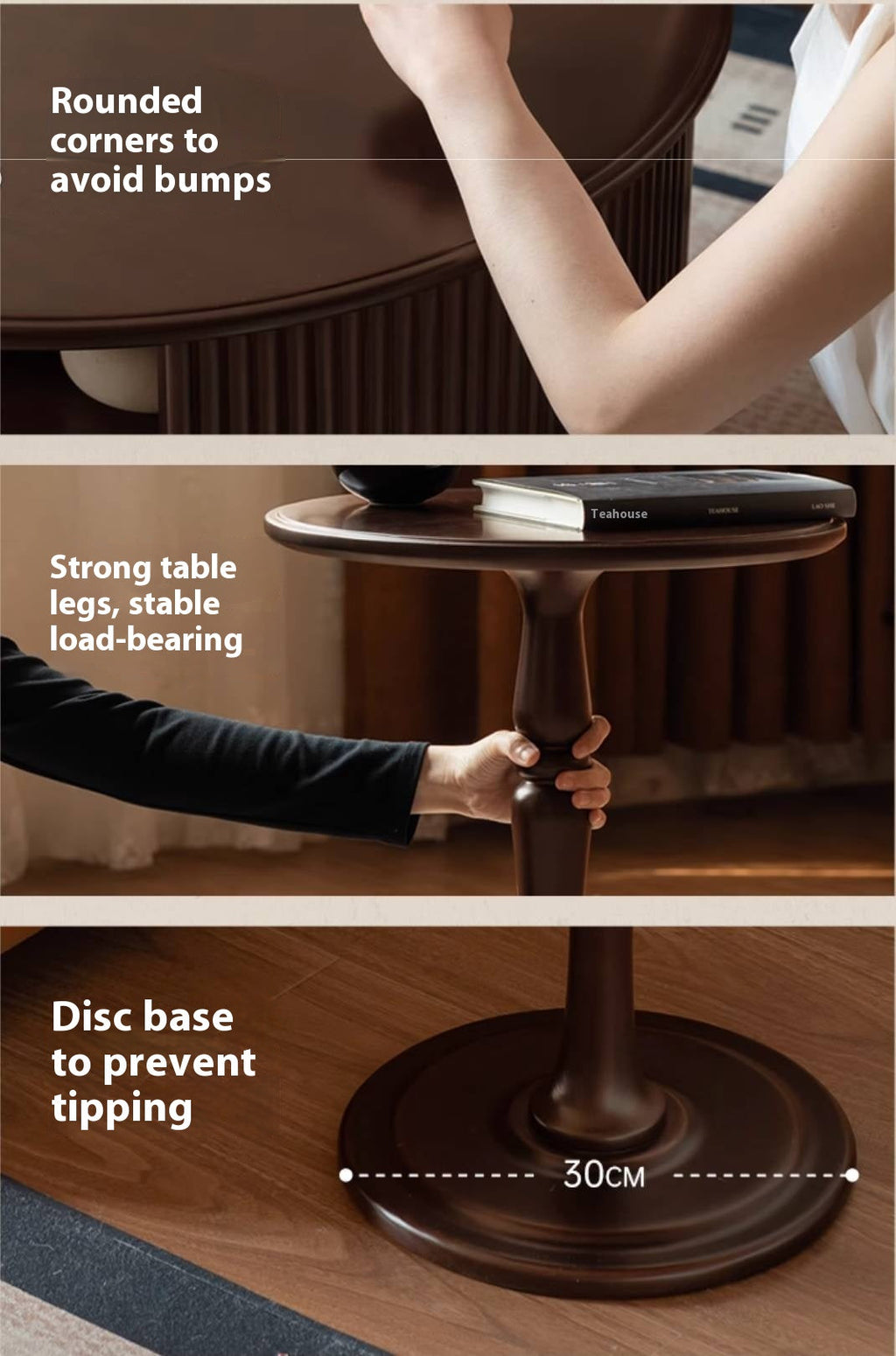 Poplar Solid Wood American Retro Style Round Coffee Table