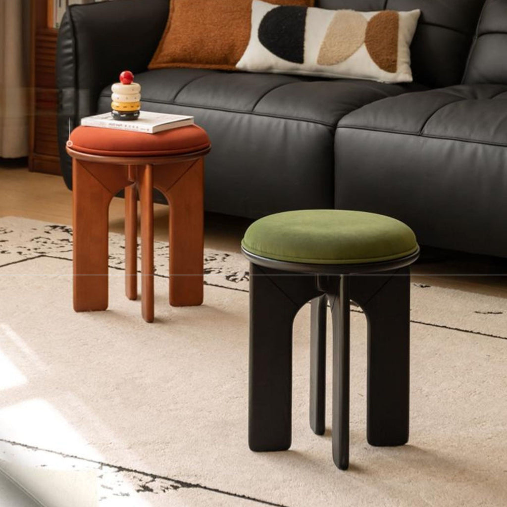 Oak, Beech Solid Wood, Solid RubberWood French Retro Round Stool