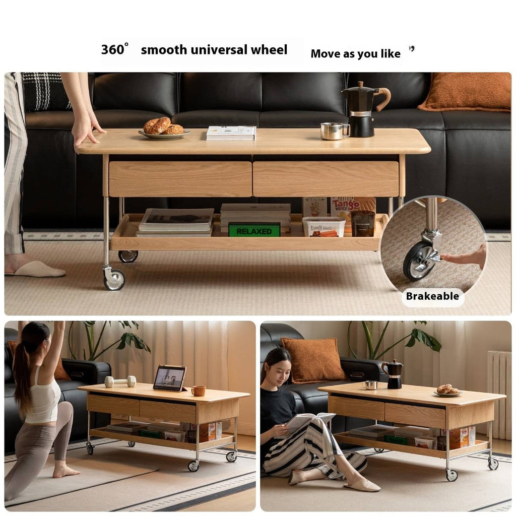 Oak Solid Wood Modern Mobile Coffee Table