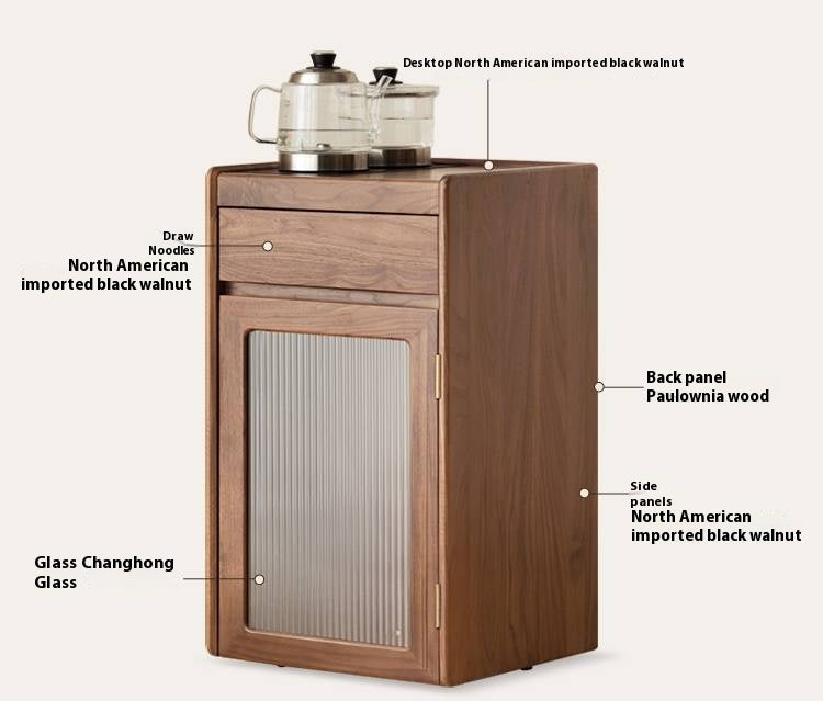 Black Walnut, Oak Solid Mobile Wood Tea Cabinet