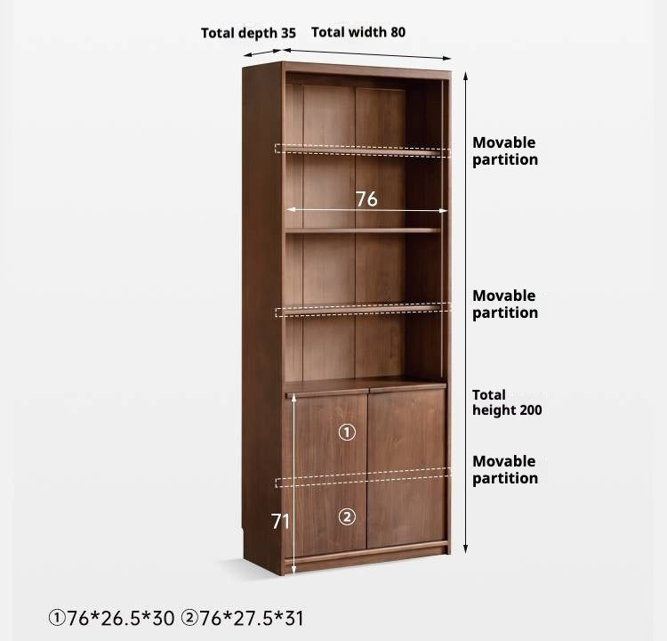 Black Walnut Solid Wood Light Luxury Bookcase and Storage