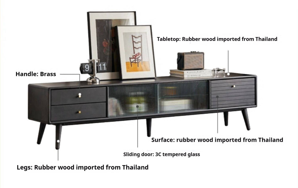 Solid Rubberwood, Oak Solid Wood Scandinavian TV Stand