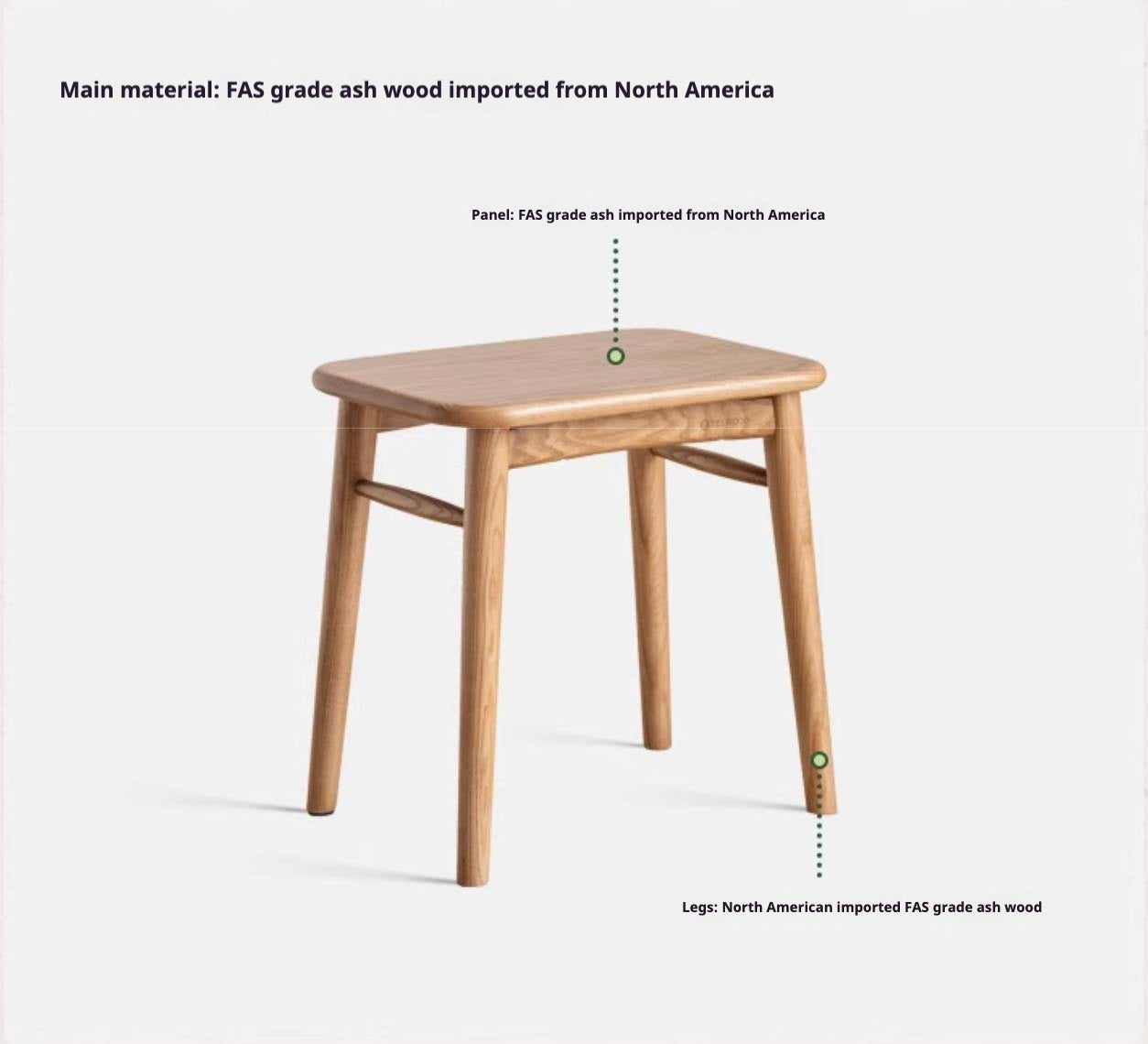 Ash Solid Wood Square Makeup Stool