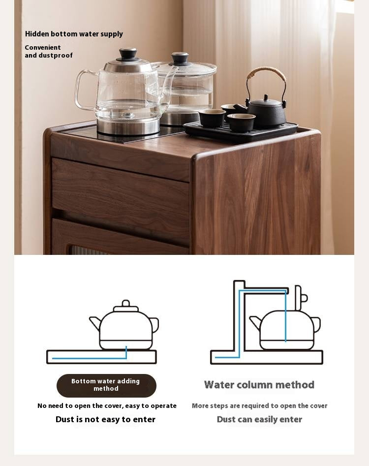 Black Walnut, Oak Solid Mobile Wood Tea Cabinet