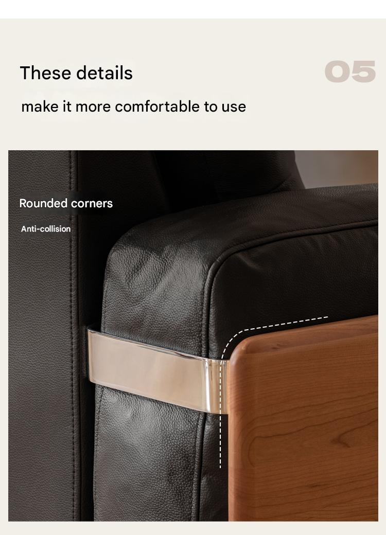 Cherry Solid Wood Modern Leather Sofa