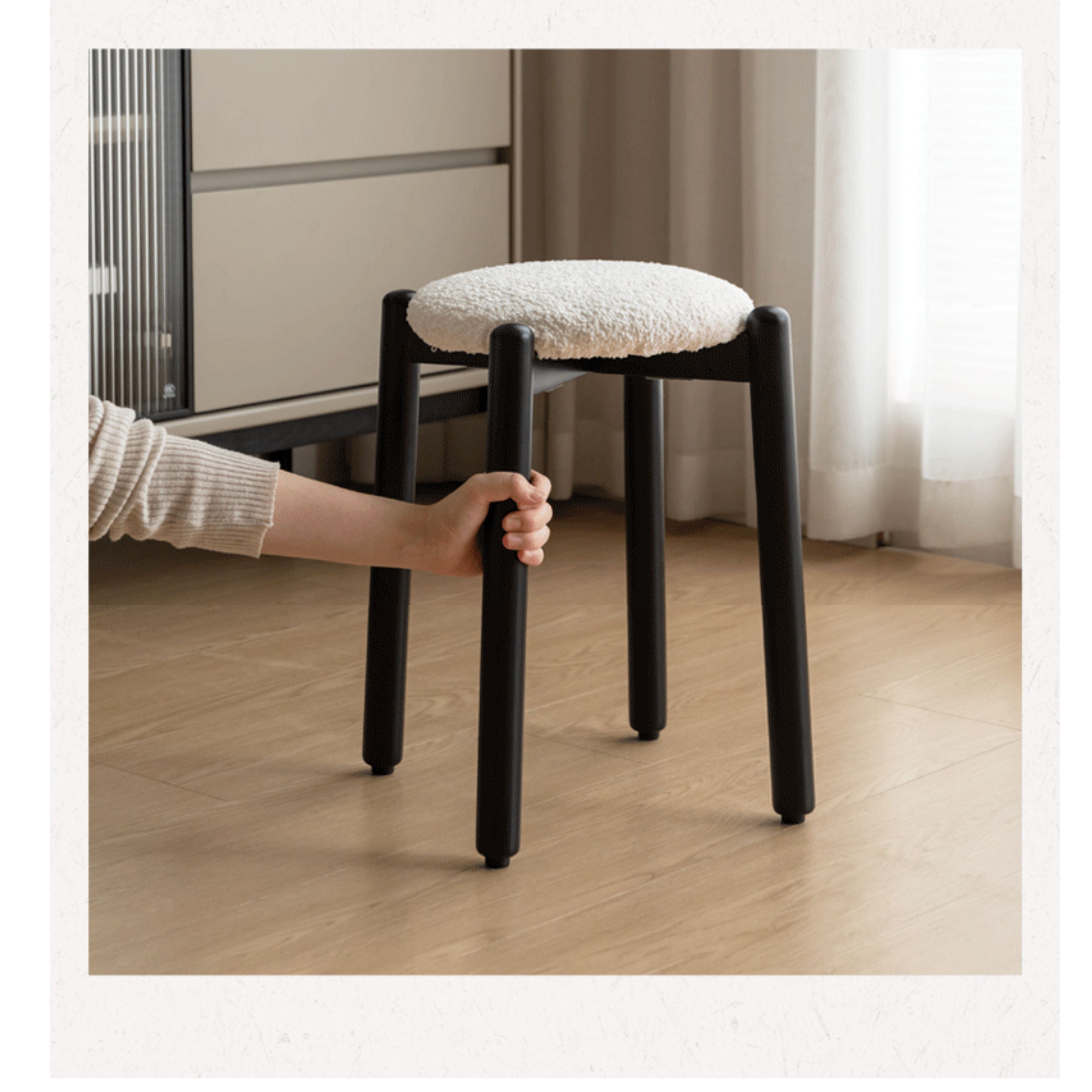 Solid Rubberwood Modern Stacking Stool