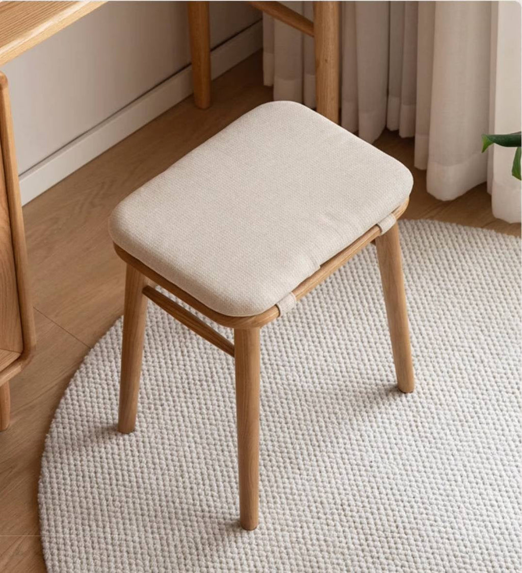 Ash Solid Wood Square Makeup Stool