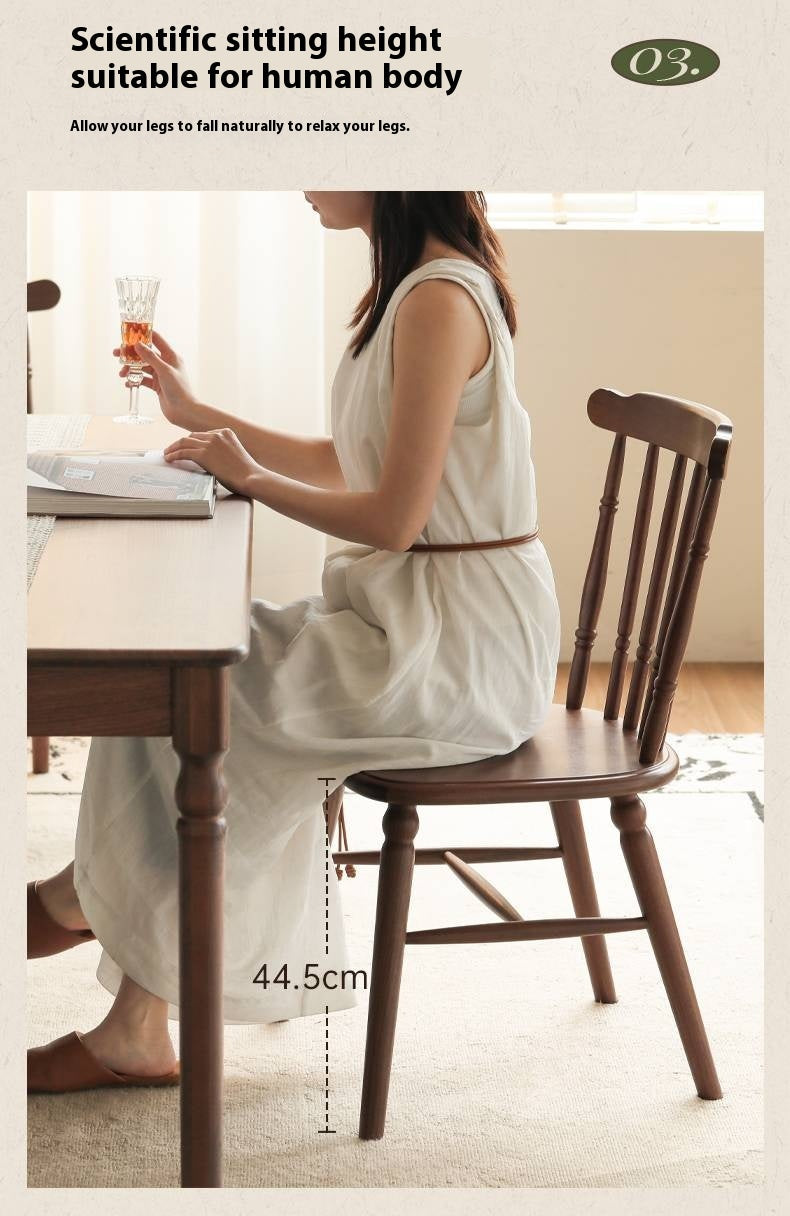 Set 4 pcs Black Walnut Solid Wood American Retro Style Dining Chair