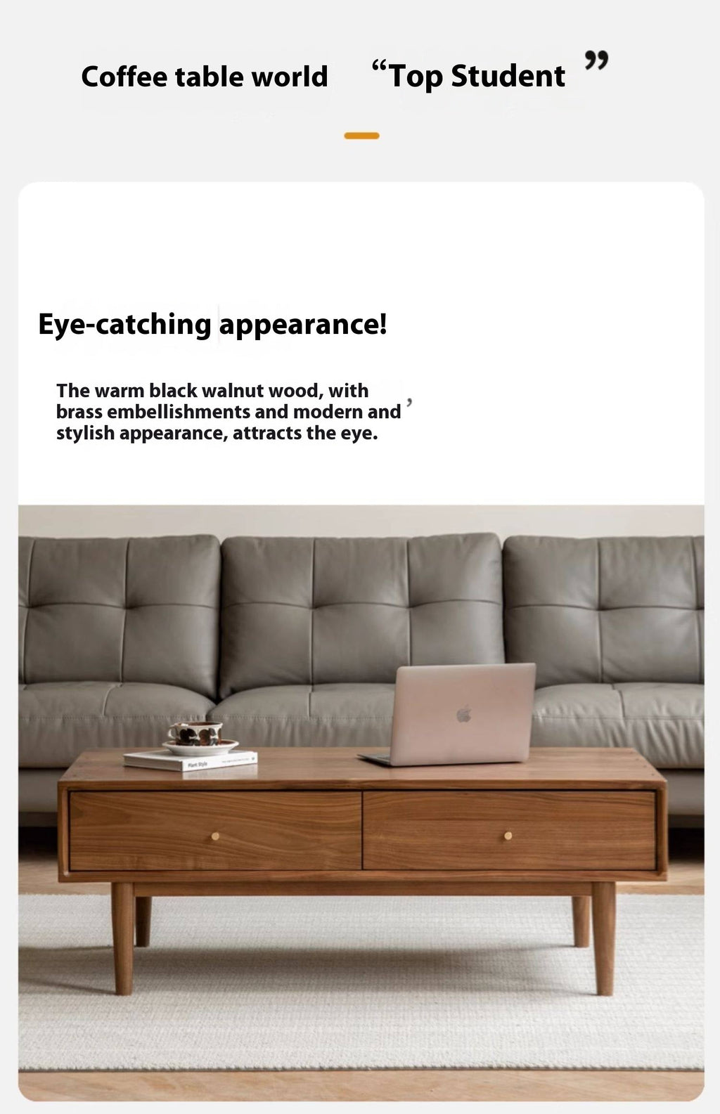 Golden Sandalwood, Black Walnut Solid Wood Rock Plate Tea Table